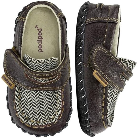 NEW pediped Baby Charlie Brown Herringbone Leather Driving Loafer Dress Shoes